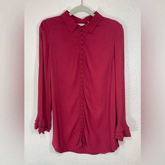 Soft Surroundings Moroccan Red Poet Button Up Blouse Ruffle Sleeve Women’s Small - Picture 13 of 13